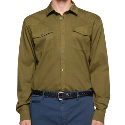 Dondup Slim fit Western shirt in Army Green